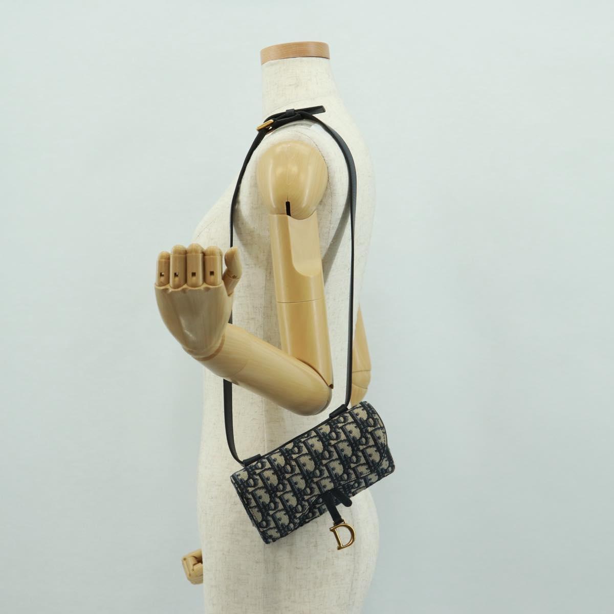 Christian Dior Trotter Canvas Saddle Waist bag Navy Gold Auth 171184M