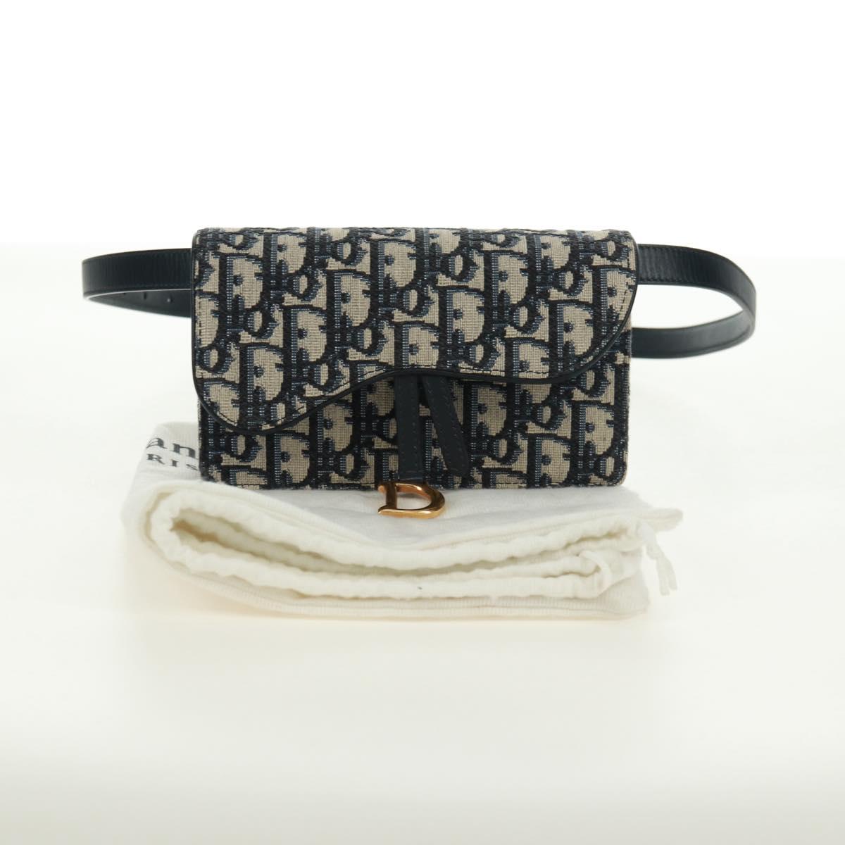 Christian Dior Trotter Canvas Saddle Waist bag Navy Gold Auth 171184M