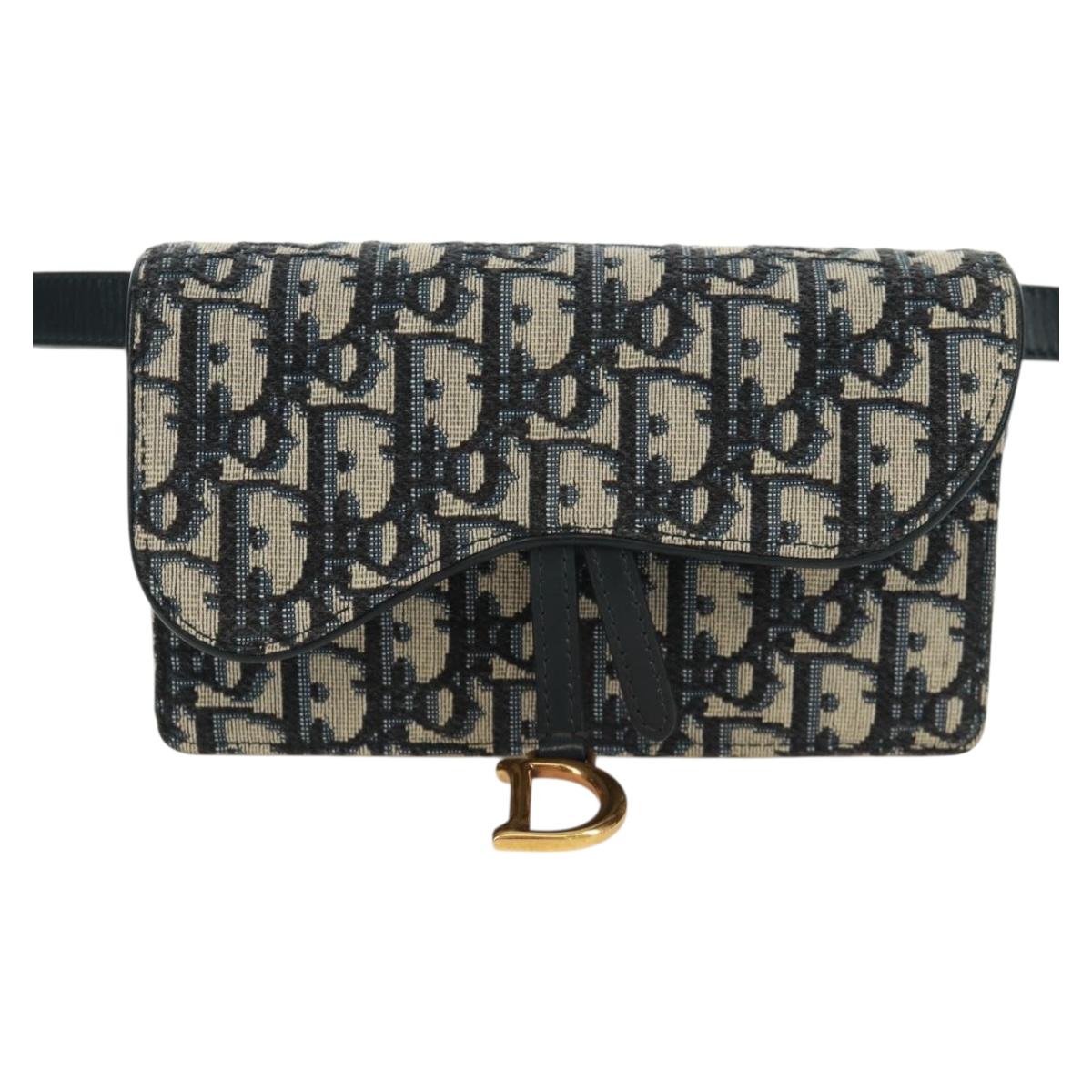 Christian Dior Trotter Canvas Saddle Waist bag Navy Gold Auth 171184M