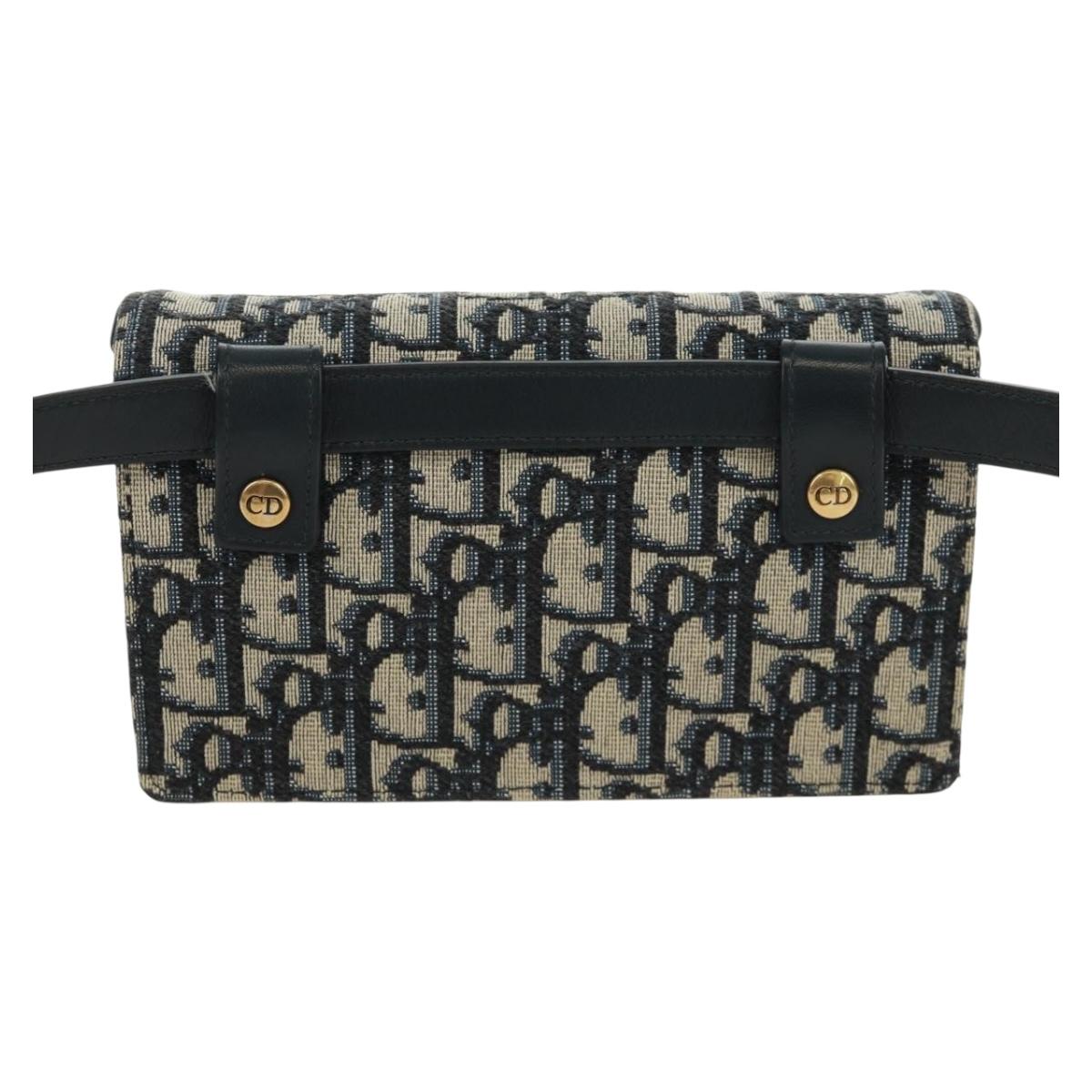 Christian Dior Trotter Canvas Saddle Waist bag Navy Gold Auth 171184M