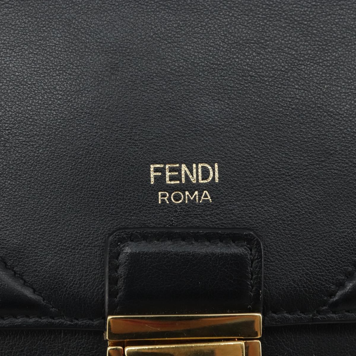 FENDI Chain Shoulder Bag Leather Black Gold Auth 171185M