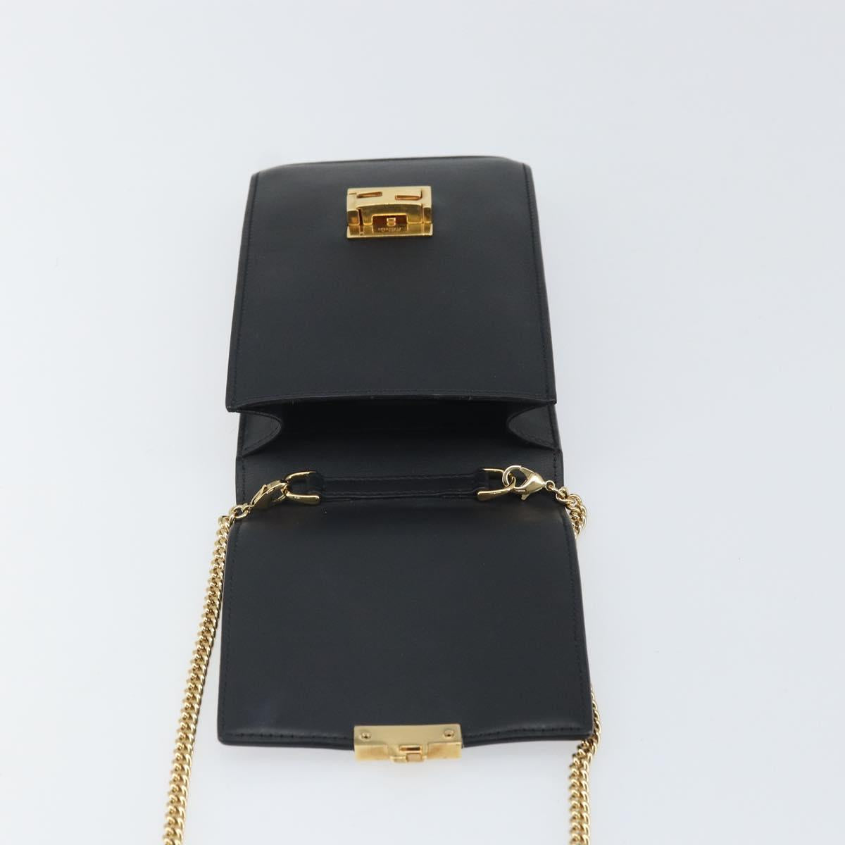 FENDI Chain Shoulder Bag Leather Black Gold Auth 171185M