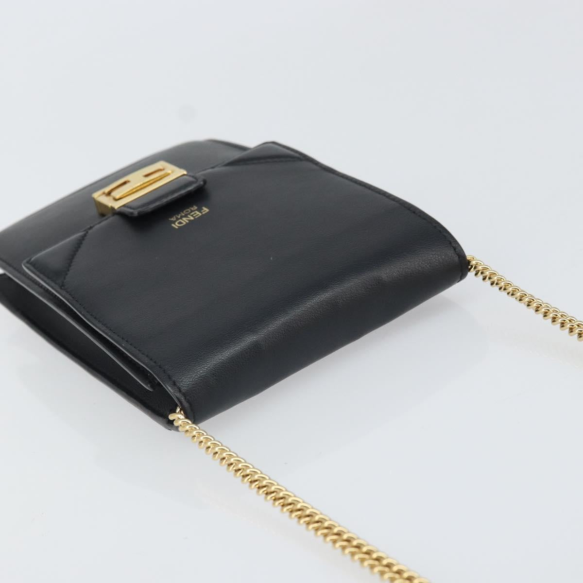 FENDI Chain Shoulder Bag Leather Black Gold Auth 171185M