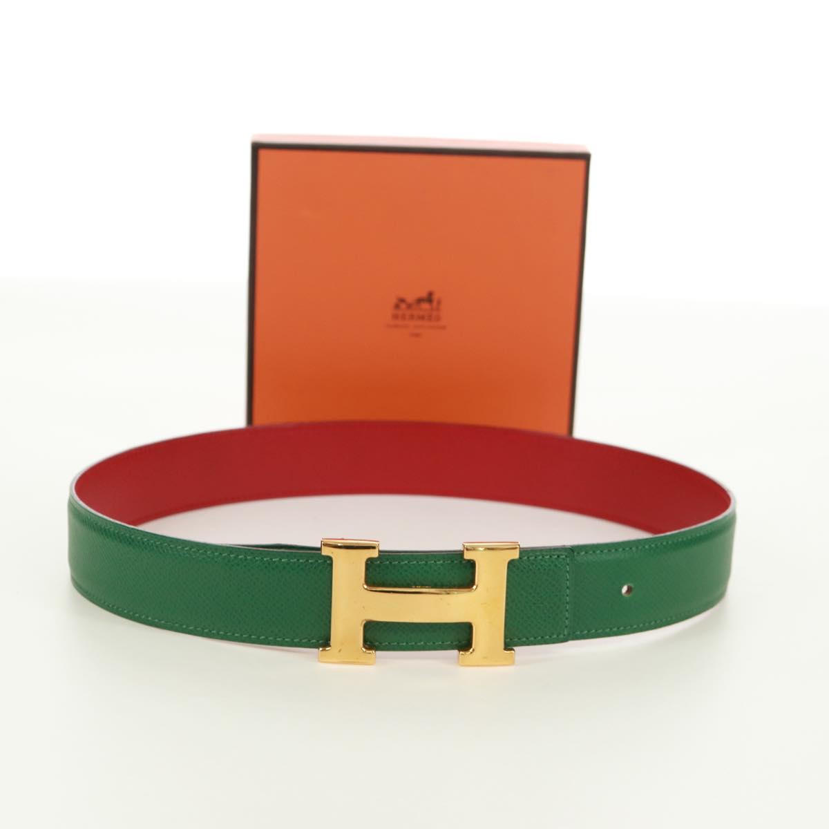 HERMES Constance H belt Belt Leather 31.5"" Green Red Auth 171197V