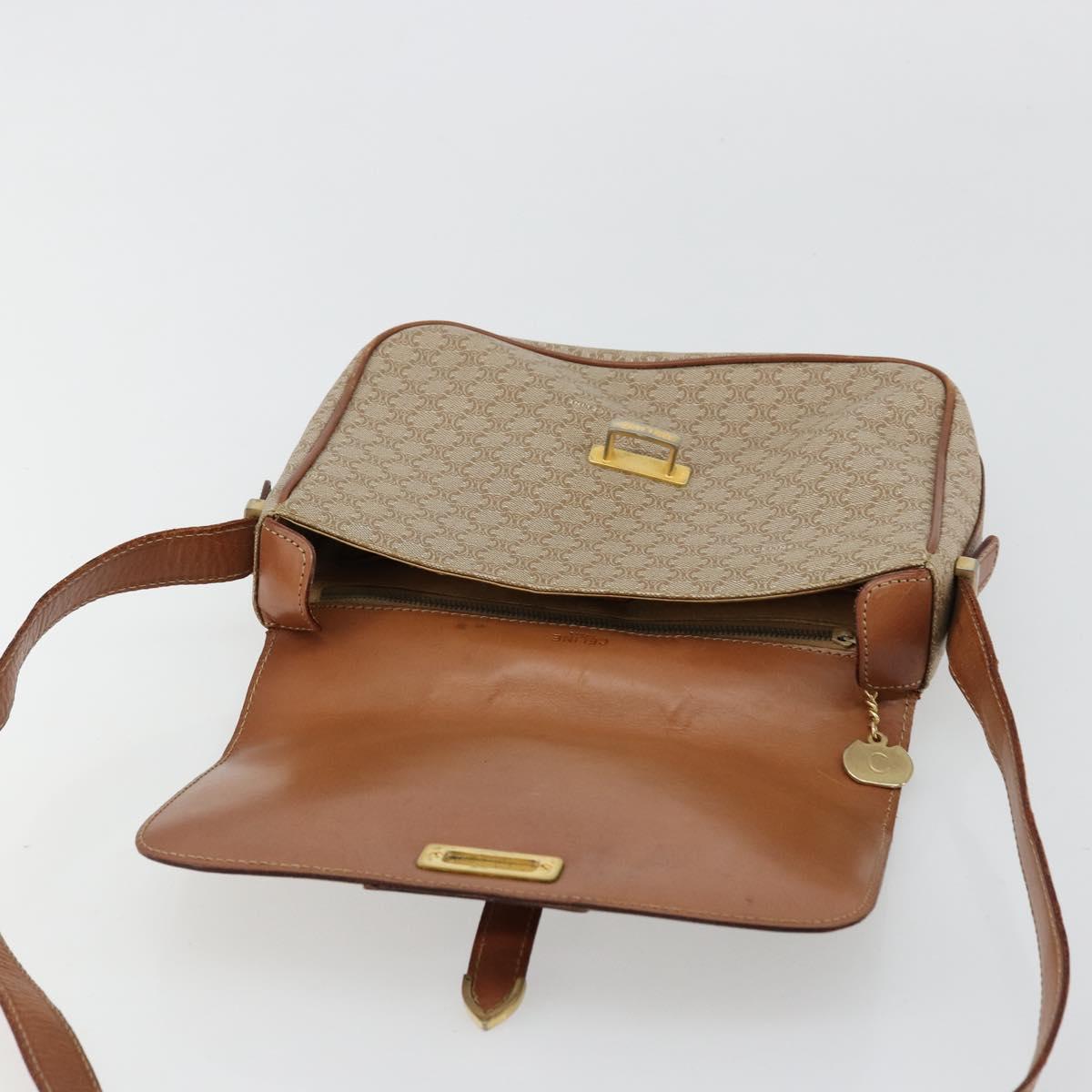 CELINE Macadam Canvas Shoulder Bag PVC Beige Gold Auth 171225