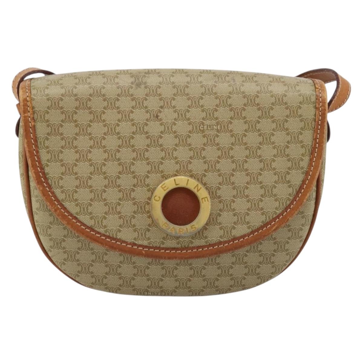 CELINE Macadam Canvas Shoulder Bag PVC Beige Gold Auth 171226