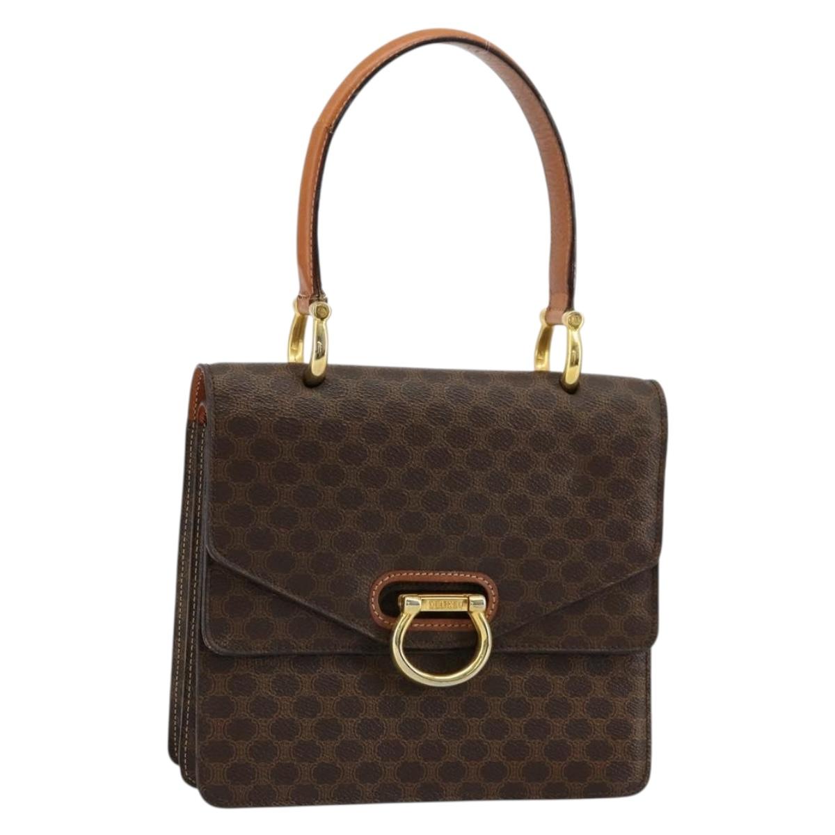 CELINE Macadam Canvas Hand Bag PVC Leather Brown Gold Auth 171227