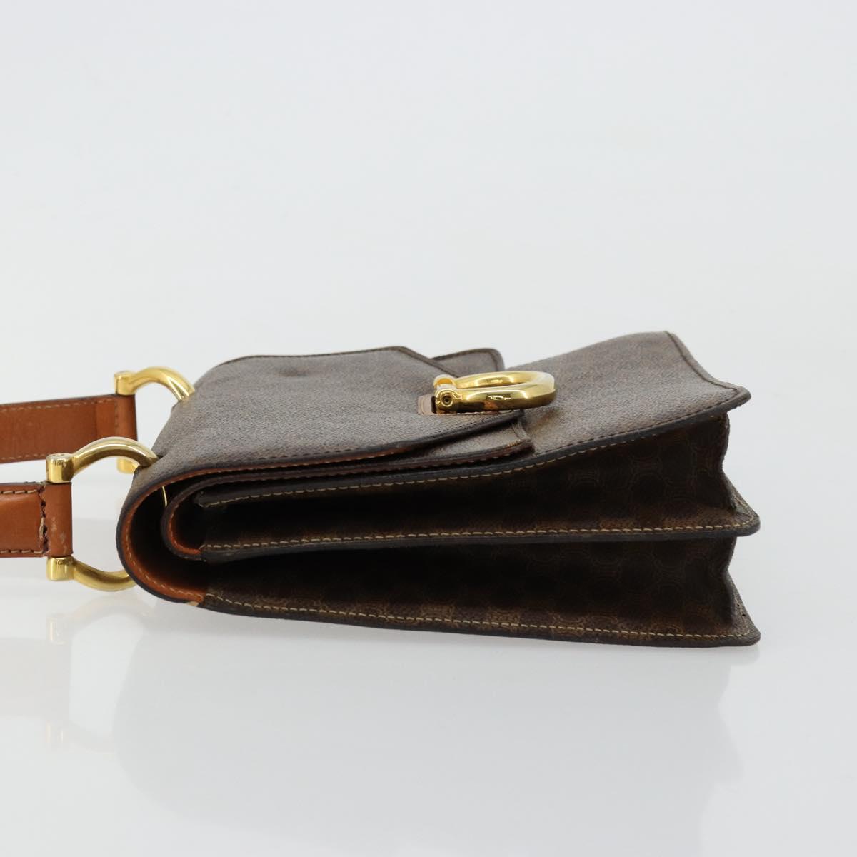 CELINE Macadam Canvas Hand Bag PVC Leather Brown Gold Auth 171227