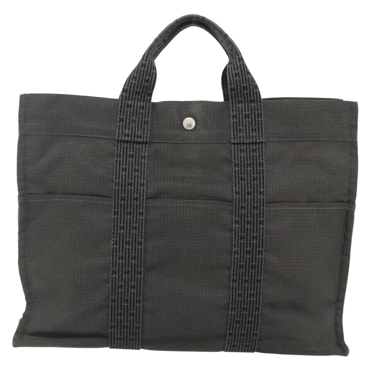 HERMES Her LineMM Hand Bag Nylon Gray Silver Auth 171228A