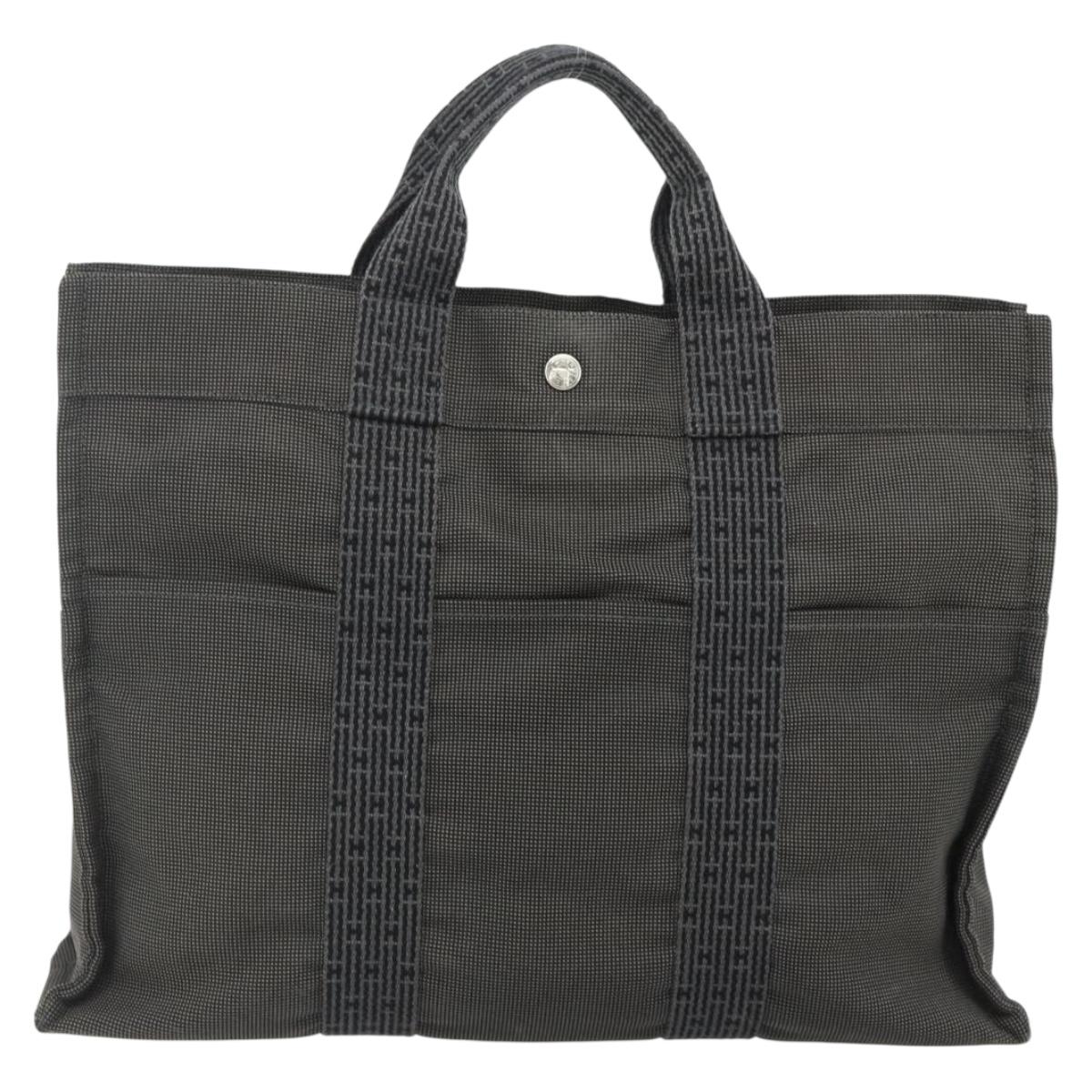 HERMES Her LineMM Hand Bag Nylon Gray Silver Auth 171228A