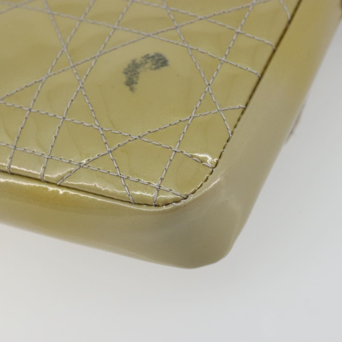 Christian Dior Chain Shoulder Bag Patent Leather Beige Silver Auth 171233