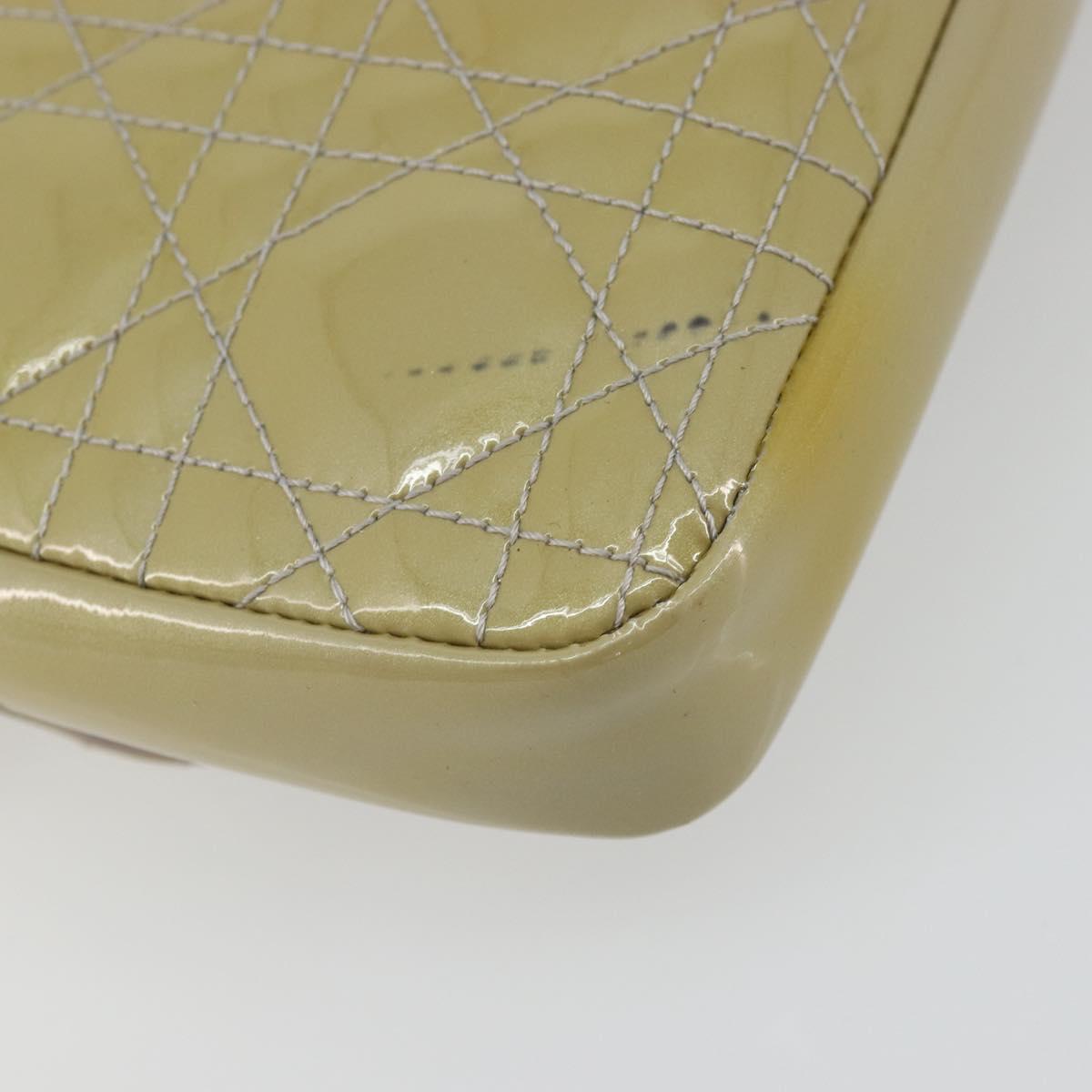 Christian Dior Chain Shoulder Bag Patent Leather Beige Silver Auth 171233