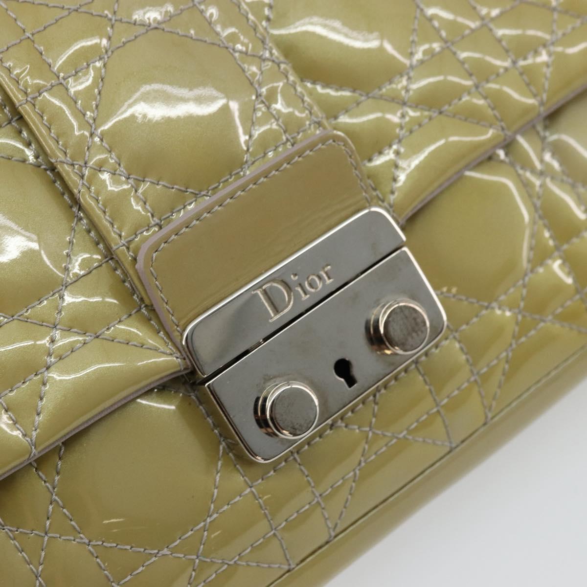 Christian Dior Chain Shoulder Bag Patent Leather Beige Silver Auth 171233