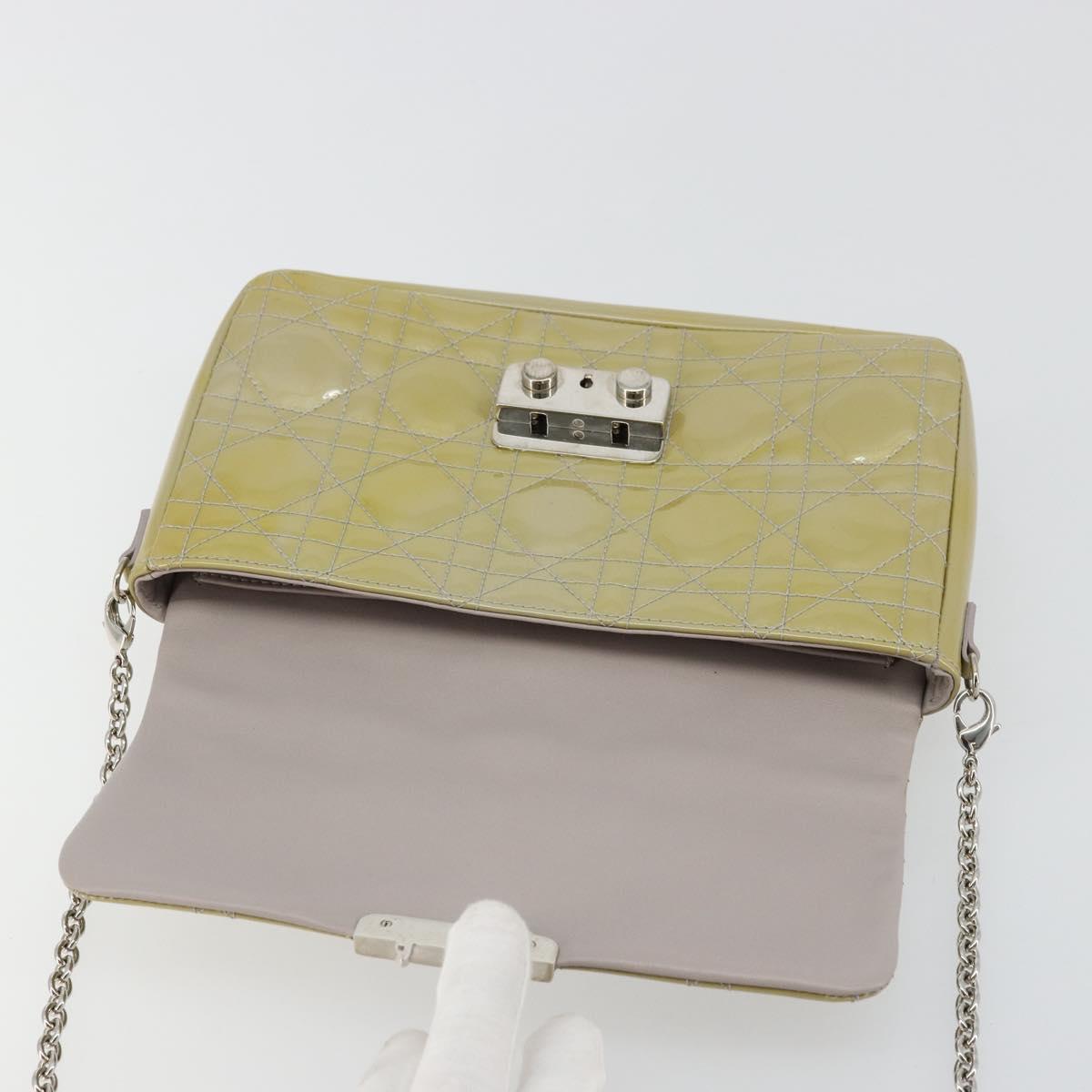 Christian Dior Chain Shoulder Bag Patent Leather Beige Silver Auth 171233