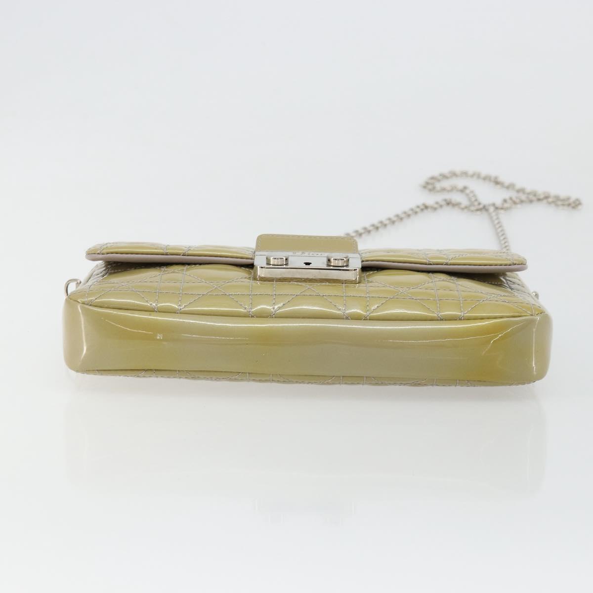 Christian Dior Chain Shoulder Bag Patent Leather Beige Silver Auth 171233