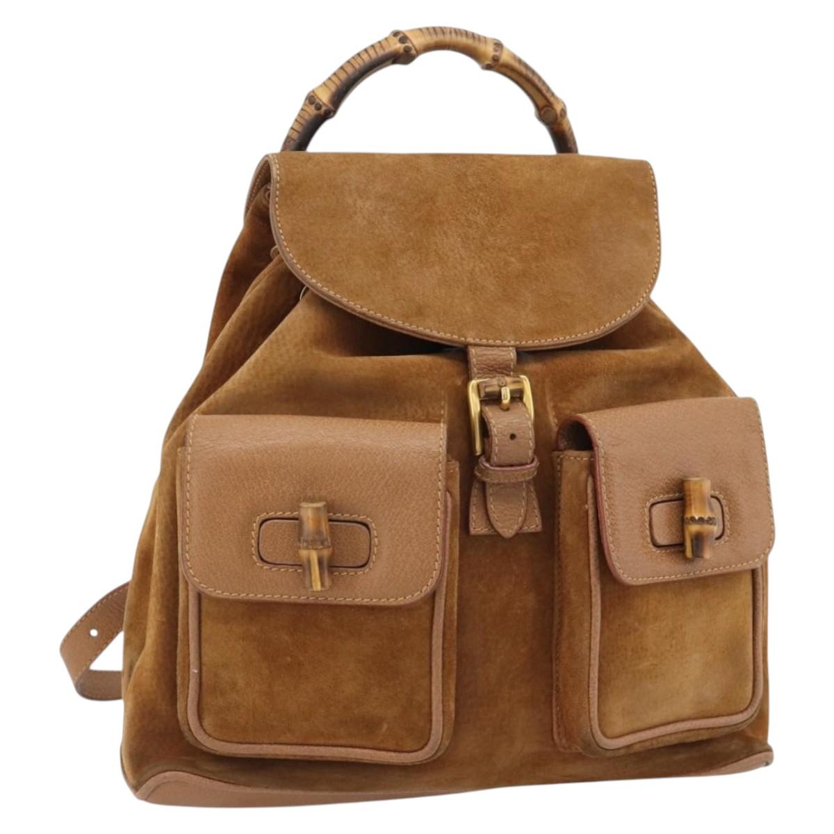 GUCCI Bamboo Backpack Suede Brown Gold 003 2058 0016 Auth 171248