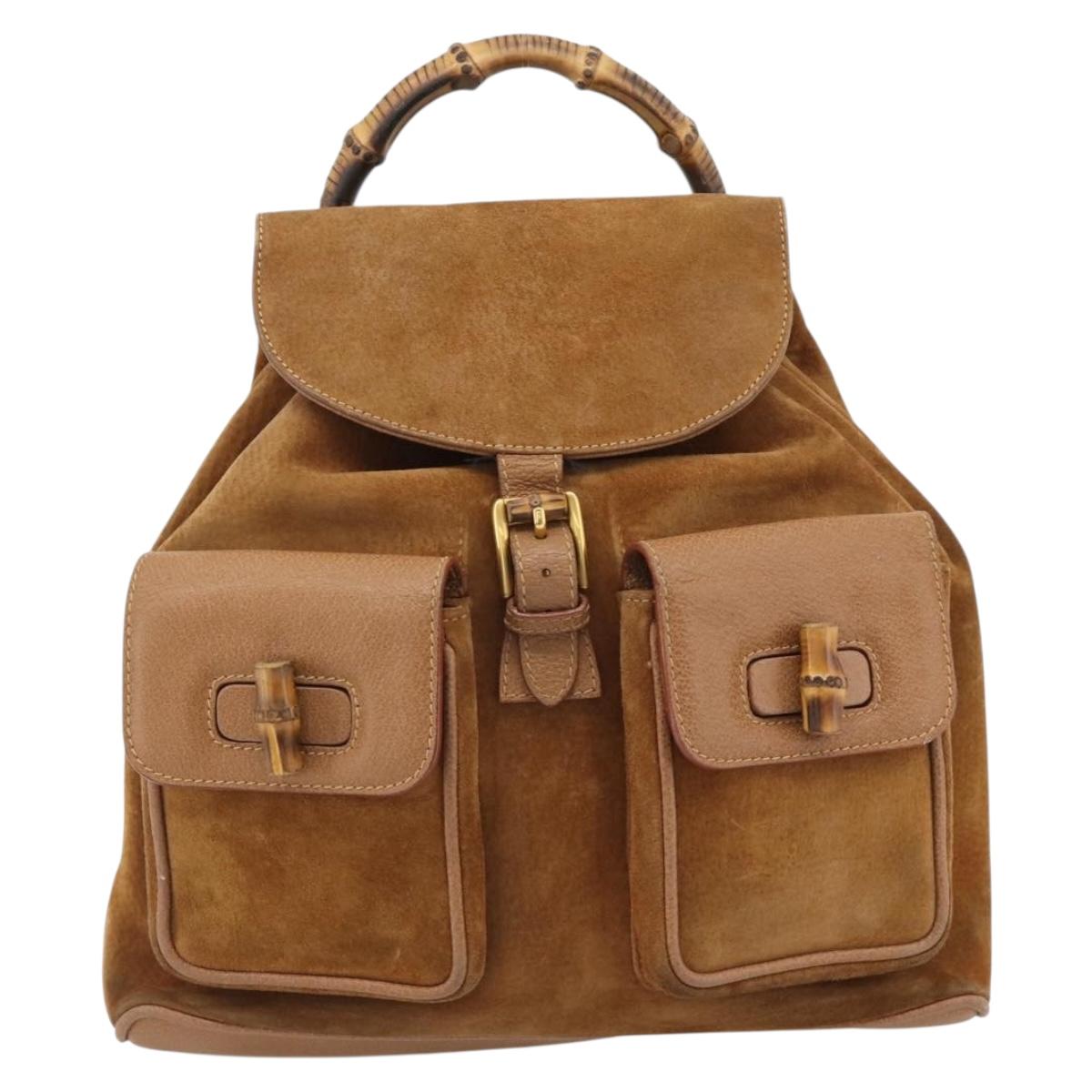 GUCCI Bamboo Backpack Suede Brown Gold 003 2058 0016 Auth 171248