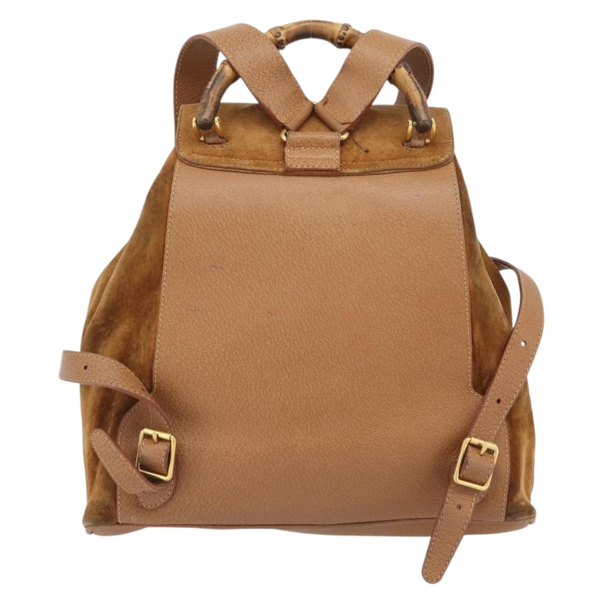 GUCCI Bamboo Backpack Suede Brown Gold 003 2058 0016 Auth 171248