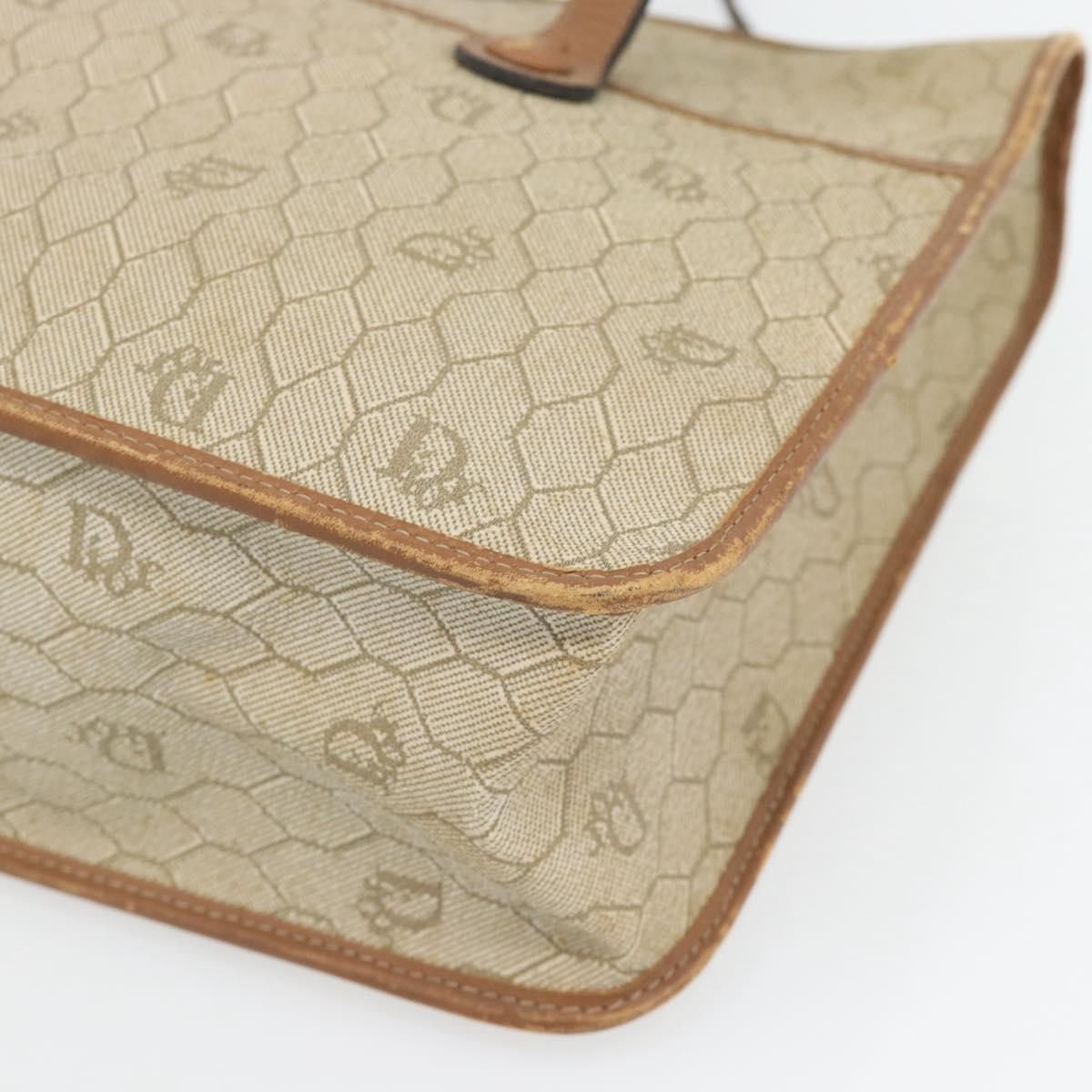 Christian Dior Honeycomb Canvas Hand Bag PVC Beige Gold Auth 171254