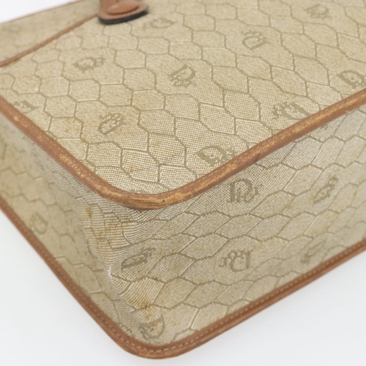 Christian Dior Honeycomb Canvas Hand Bag PVC Beige Gold Auth 171254