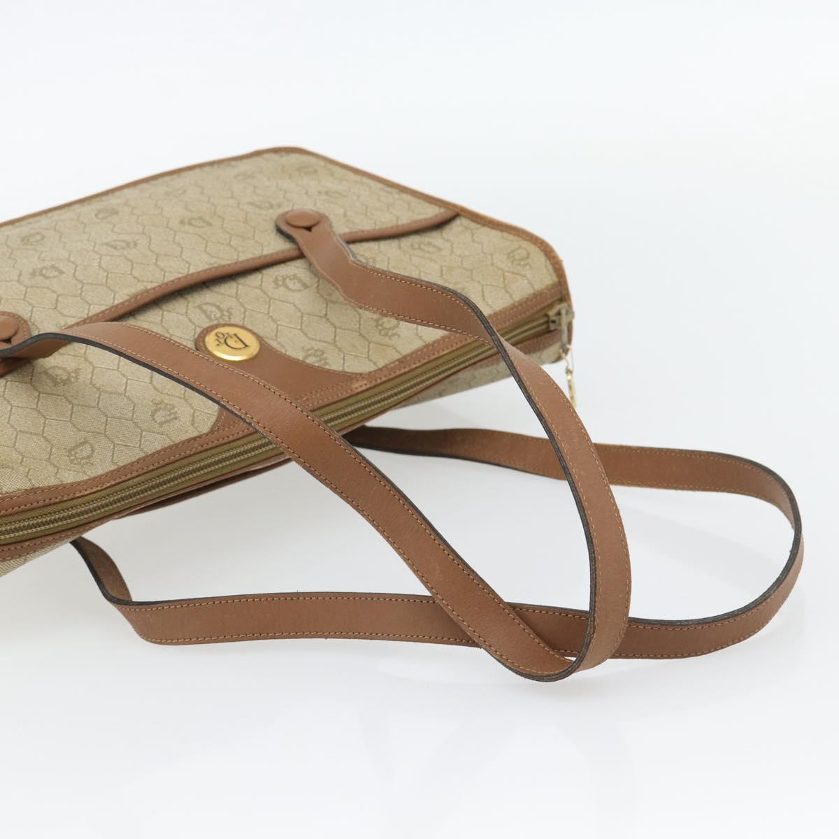 Christian Dior Honeycomb Canvas Hand Bag PVC Beige Gold Auth 171254