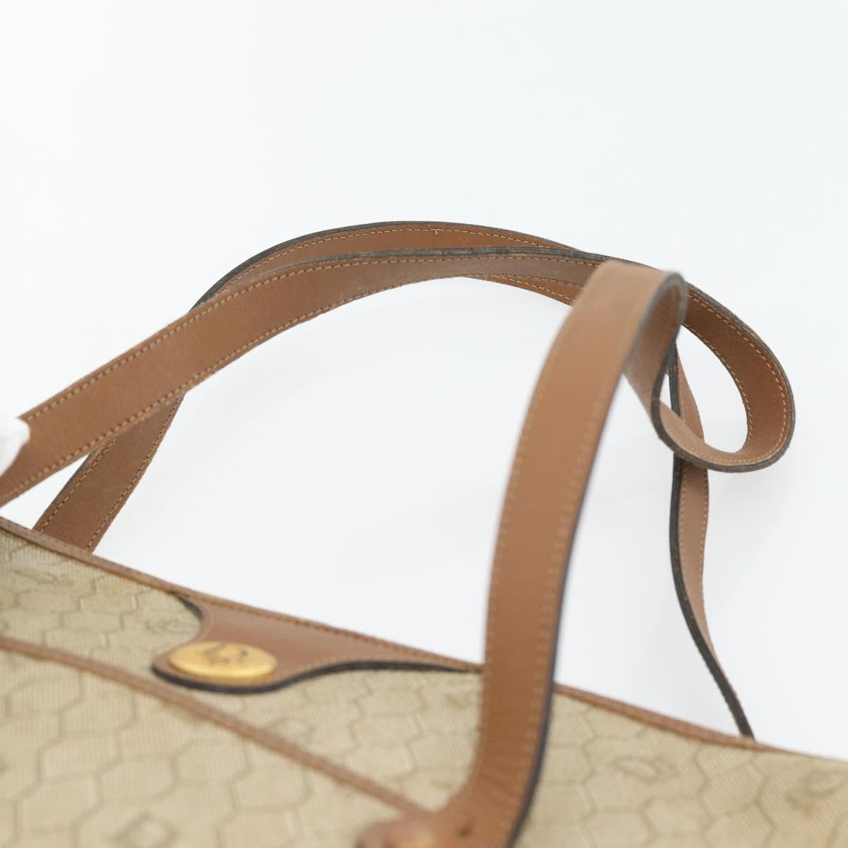 Christian Dior Honeycomb Canvas Hand Bag PVC Beige Gold Auth 171254
