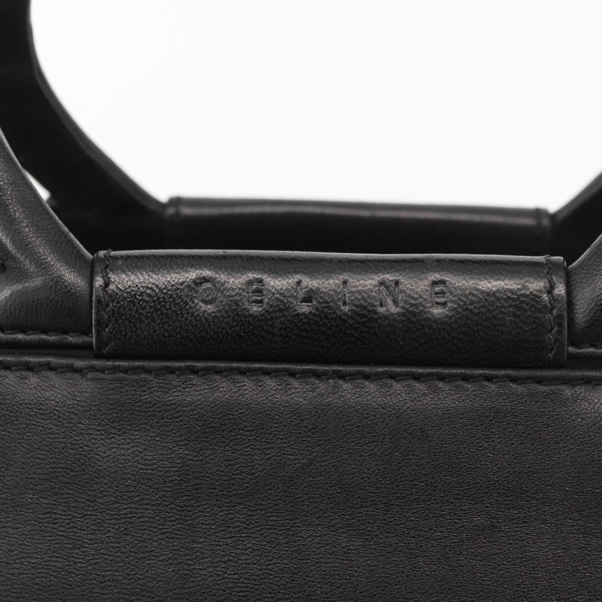CELINE Hand Bag Leather 2way Black Gold Auth 171255A