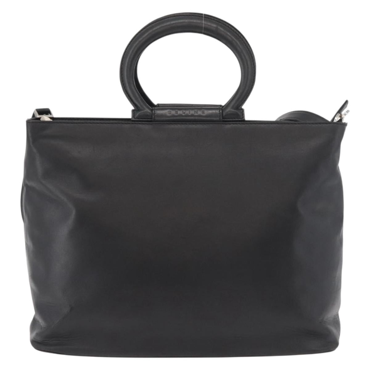CELINE Hand Bag Leather 2way Black Gold Auth 171255A