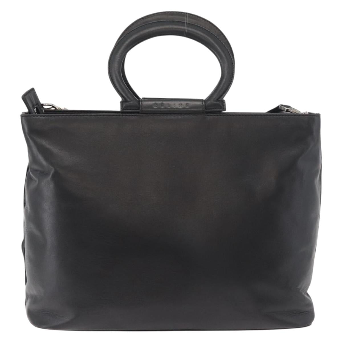 CELINE Hand Bag Leather 2way Black Gold Auth 171255A