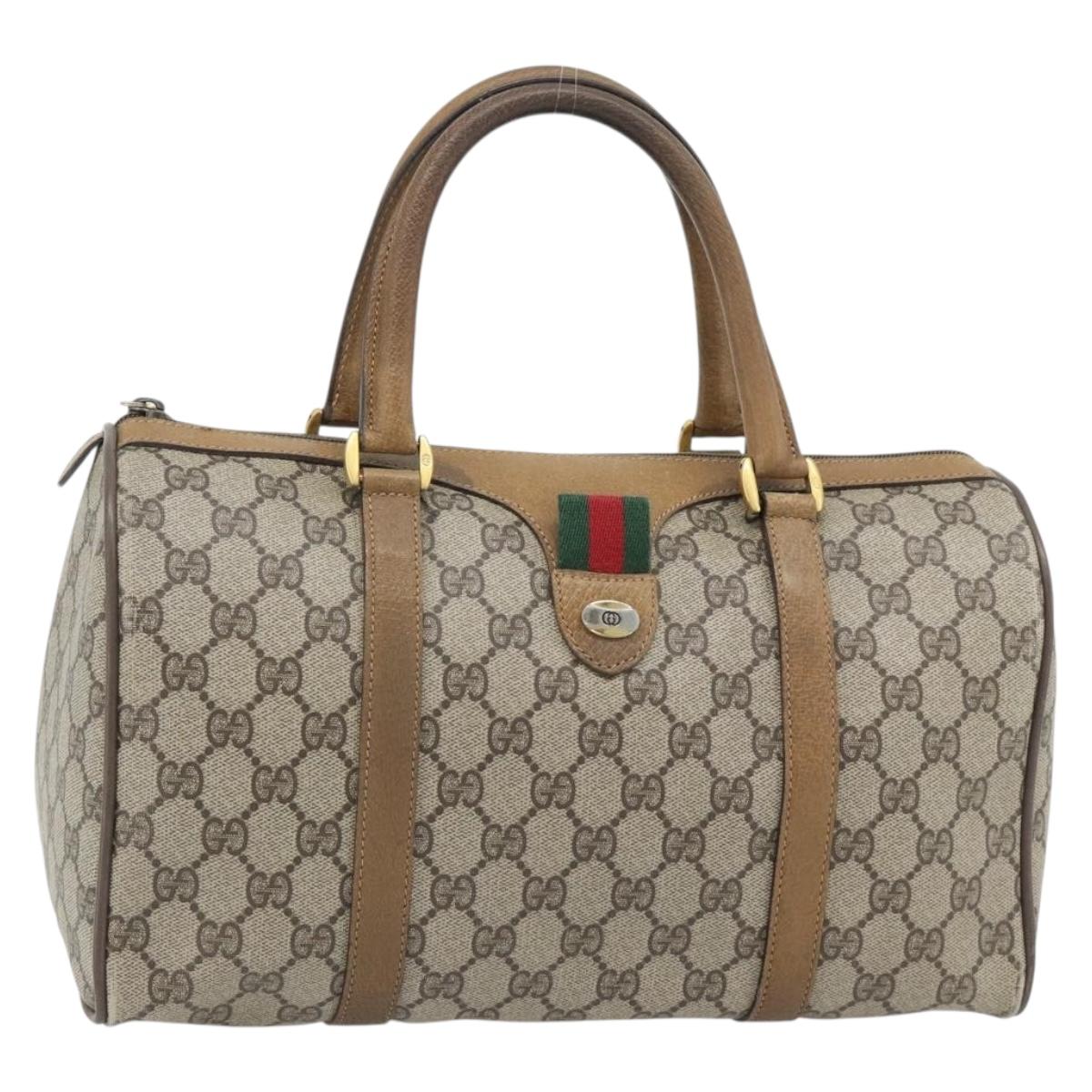 GUCCI GG Supreme Web Sherry Line Boston Bag PVC Beige Gold 39 02 007 Auth 171256