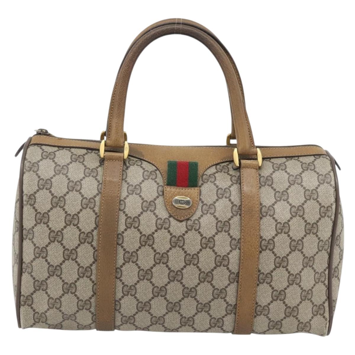 GUCCI GG Supreme Web Sherry Line Boston Bag PVC Beige Gold 39 02 007 Auth 171256