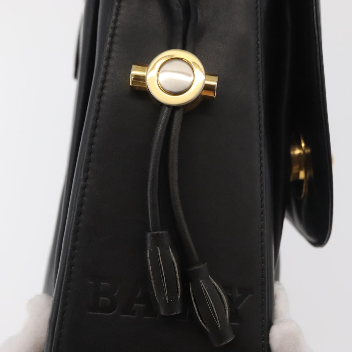 BALLY Shoulder Bag Leather Black Gold Auth 171257A
