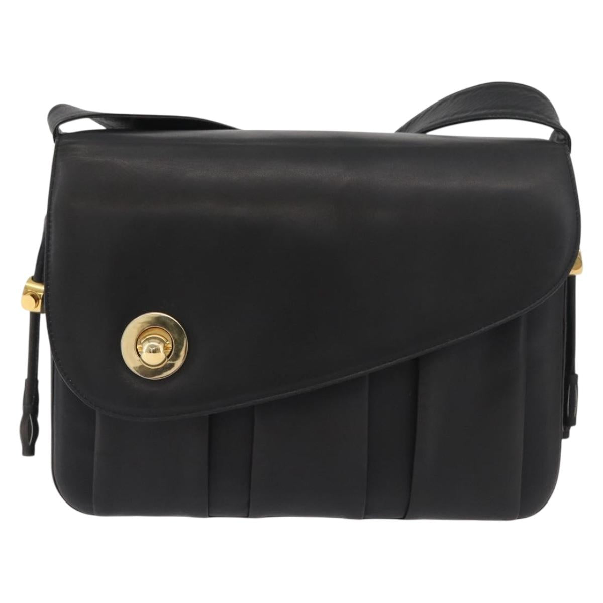 BALLY Shoulder Bag Leather Black Gold Auth 171257A