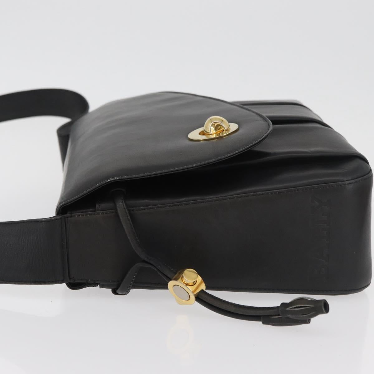 BALLY Shoulder Bag Leather Black Gold Auth 171257A