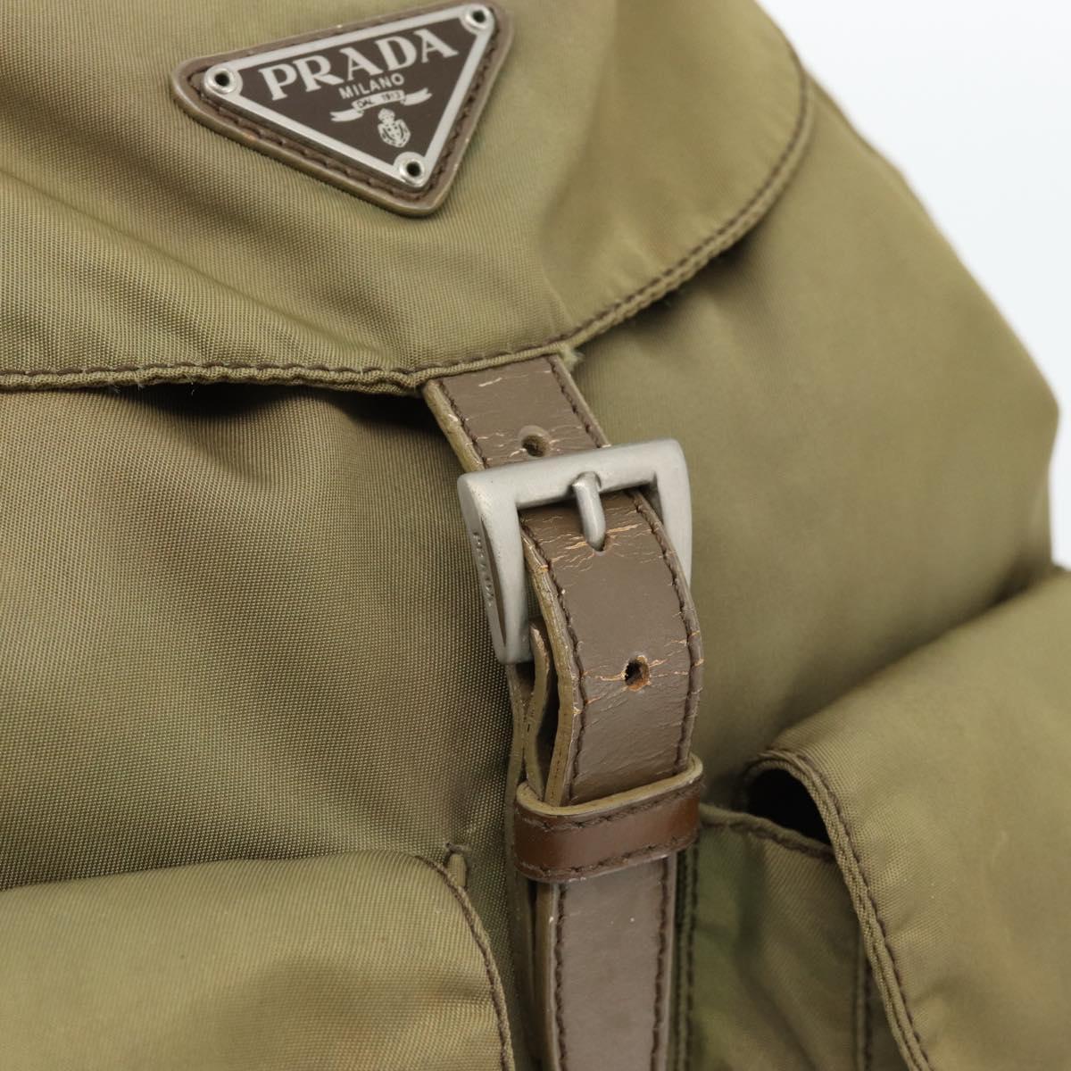 PRADA Backpack Nylon Khaki Silver Auth 171259