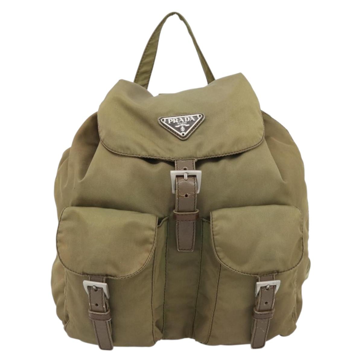PRADA Backpack Nylon Khaki Silver Auth 171259