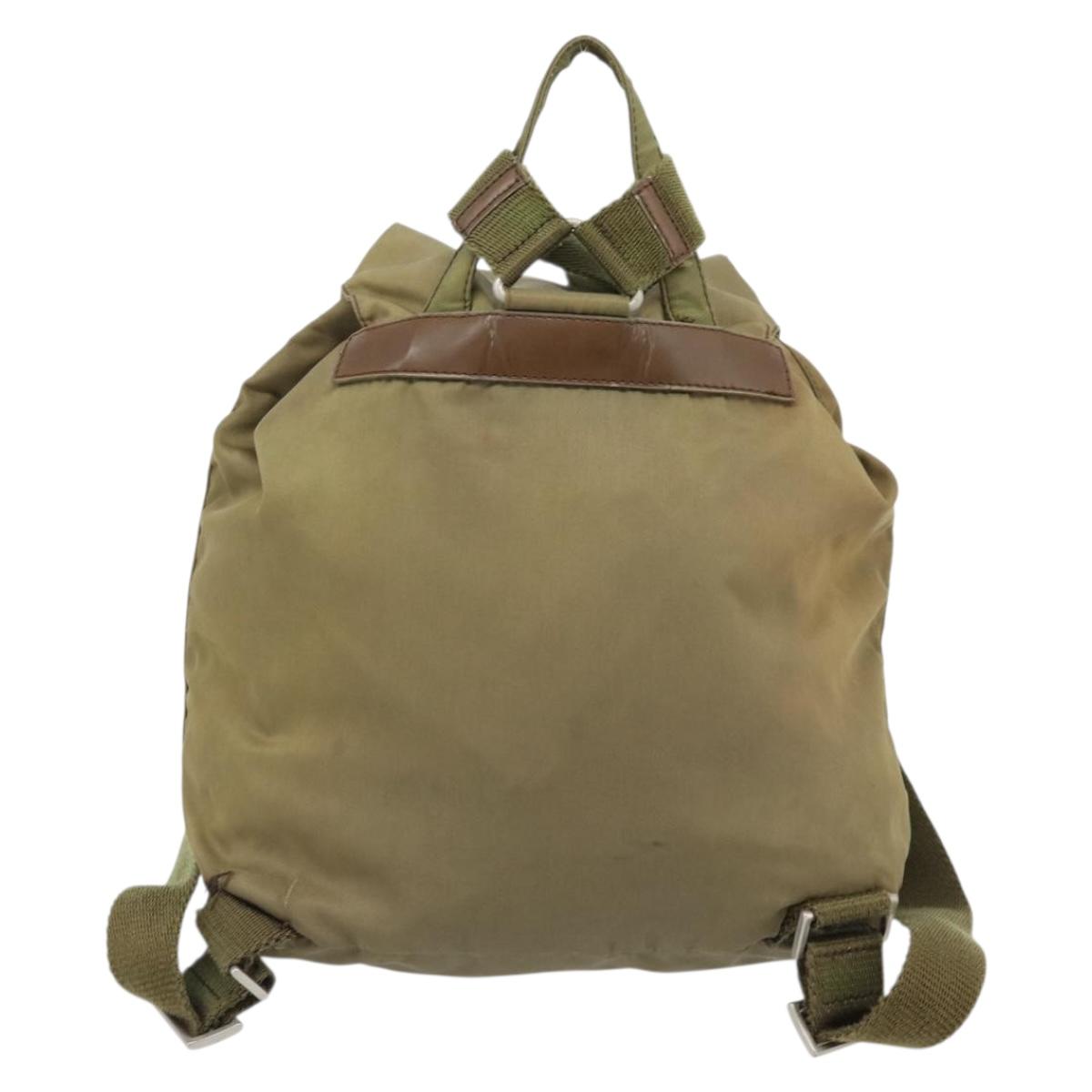 PRADA Backpack Nylon Khaki Silver Auth 171259