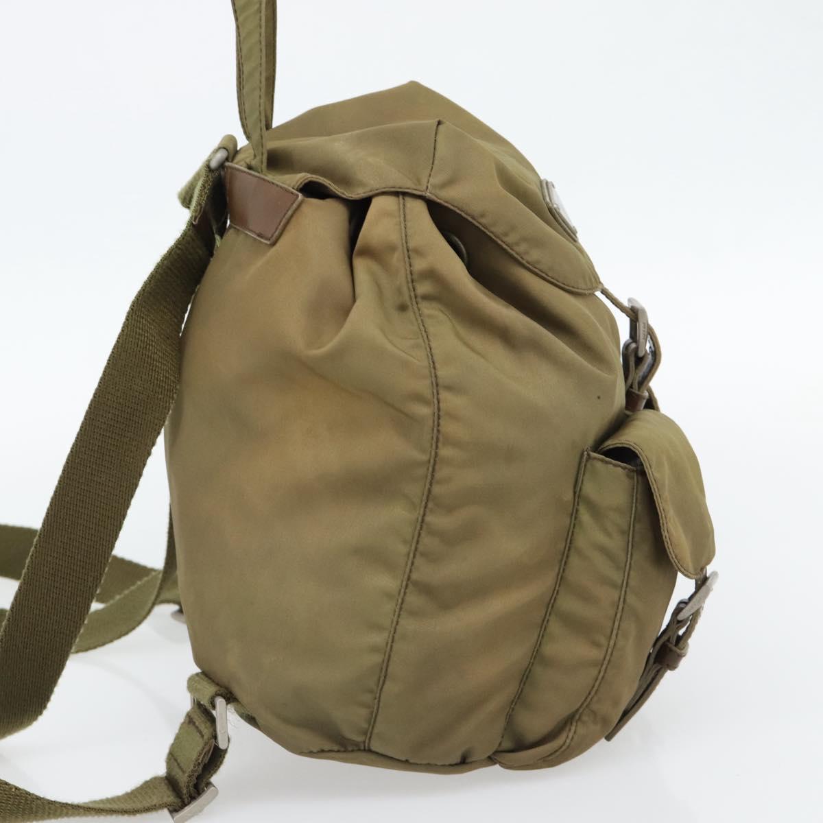 PRADA Backpack Nylon Khaki Silver Auth 171259