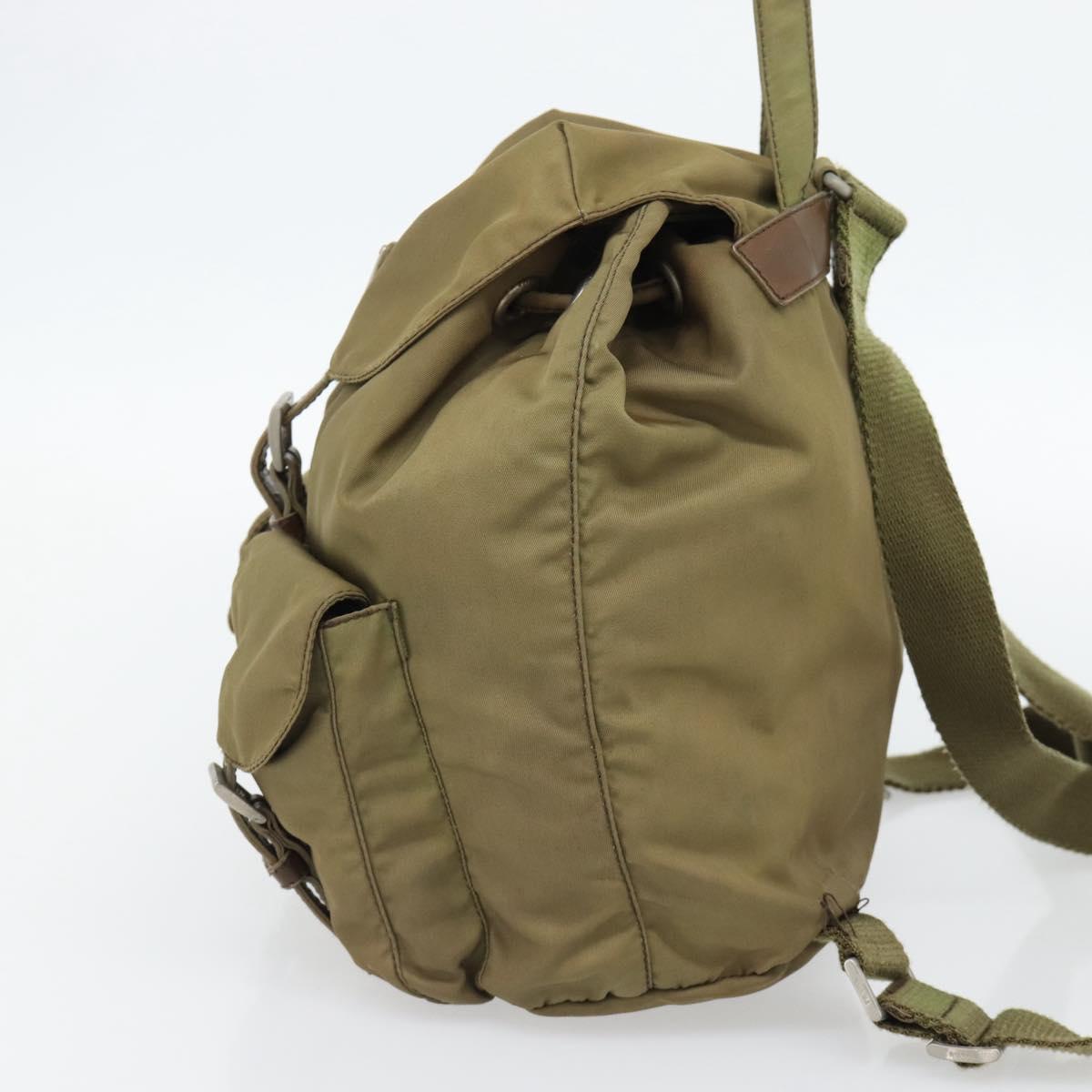 PRADA Backpack Nylon Khaki Silver Auth 171259