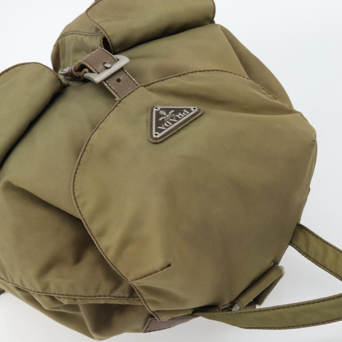 PRADA Backpack Nylon Khaki Silver Auth 171259