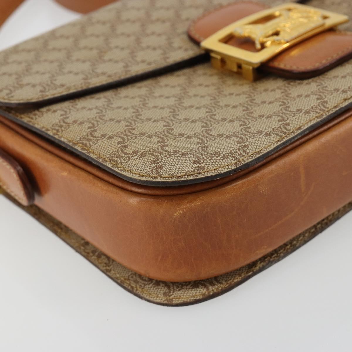 CELINE Macadam Canvas Horse Carriage Shoulder Bag PVC Beige Gold Auth 171260A