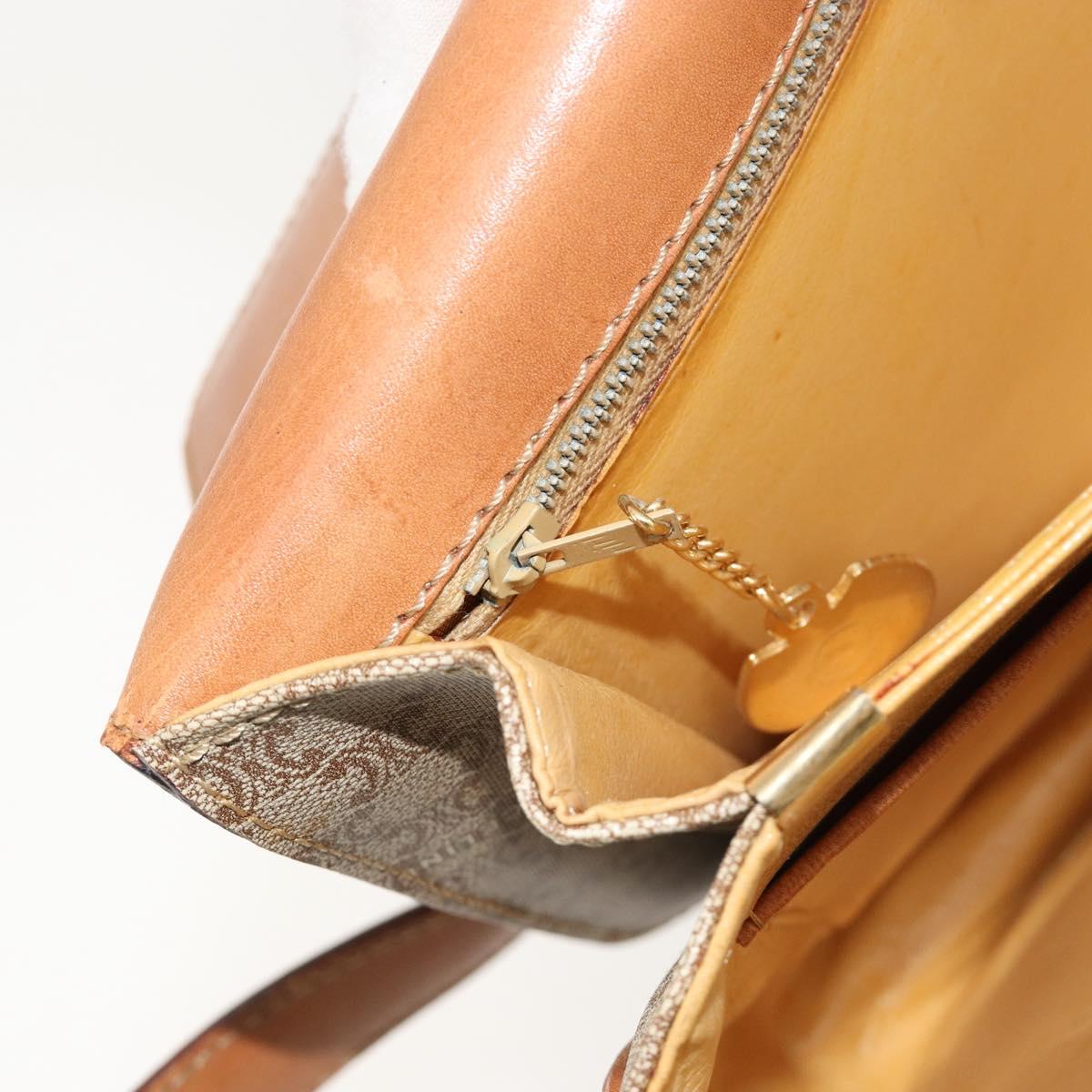 CELINE Macadam Canvas Horse Carriage Shoulder Bag PVC Beige Gold Auth 171260A