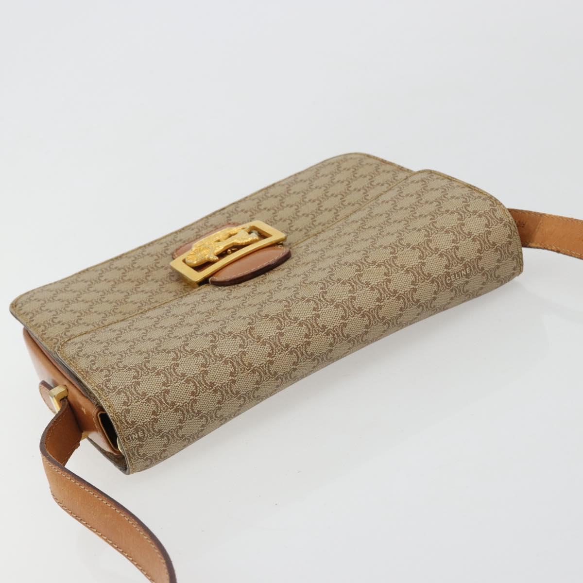 CELINE Macadam Canvas Horse Carriage Shoulder Bag PVC Beige Gold Auth 171260A