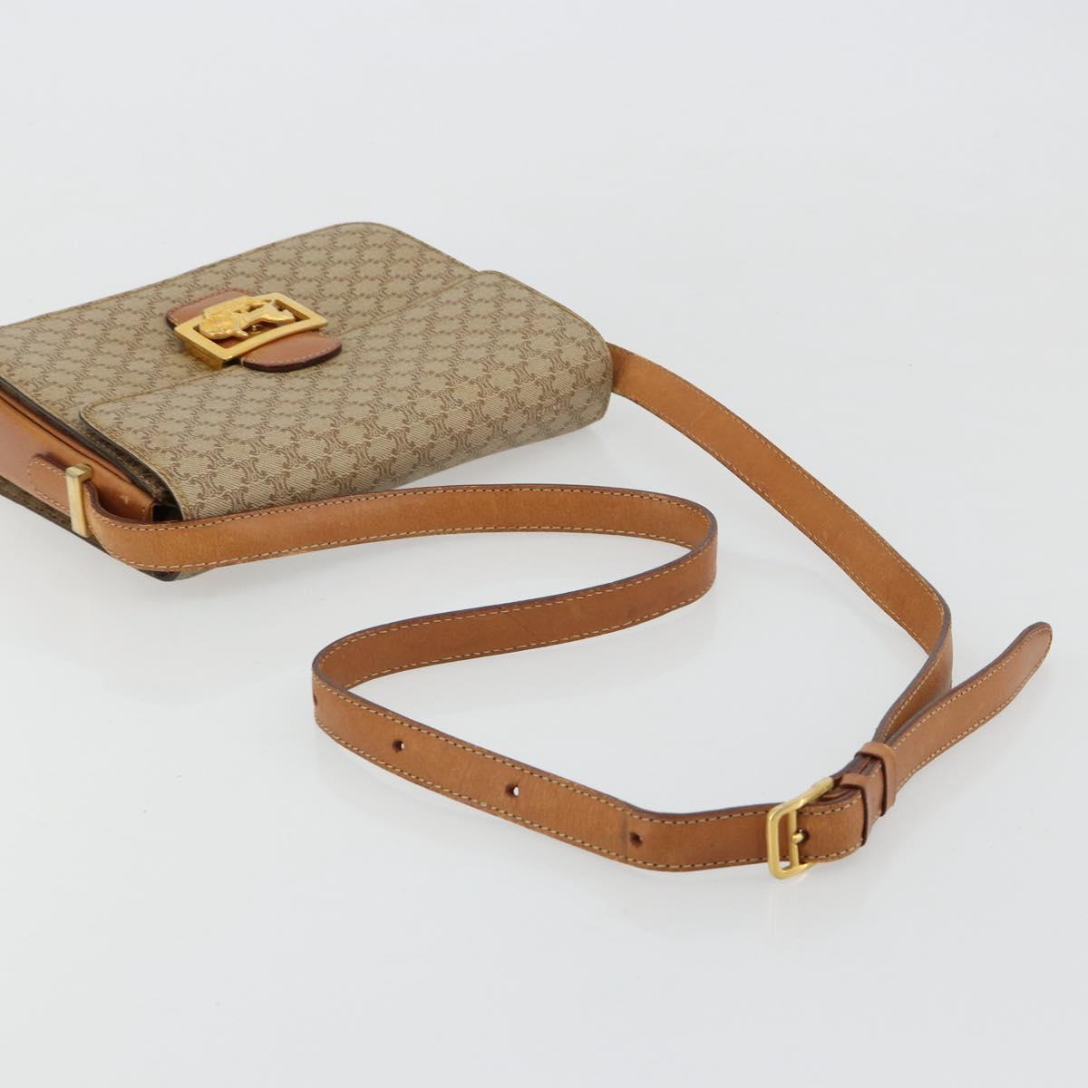 CELINE Macadam Canvas Horse Carriage Shoulder Bag PVC Beige Gold Auth 171260A