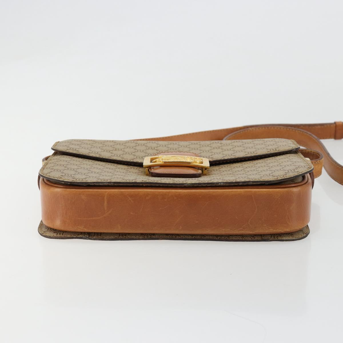 CELINE Macadam Canvas Horse Carriage Shoulder Bag PVC Beige Gold Auth 171260A