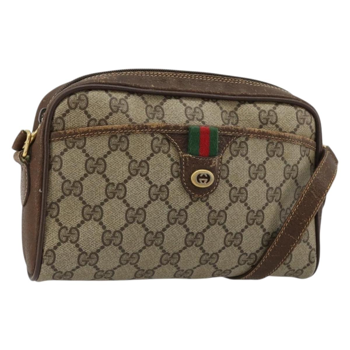 GUCCI GG Supreme Web Sherry Line Bag PVC Beige Gold 116 02 089 Auth 171261
