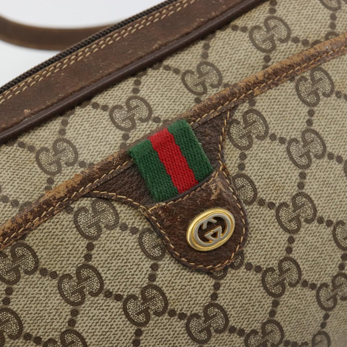 GUCCI GG Supreme Web Sherry Line Bag PVC Beige Gold 116 02 089 Auth 171261