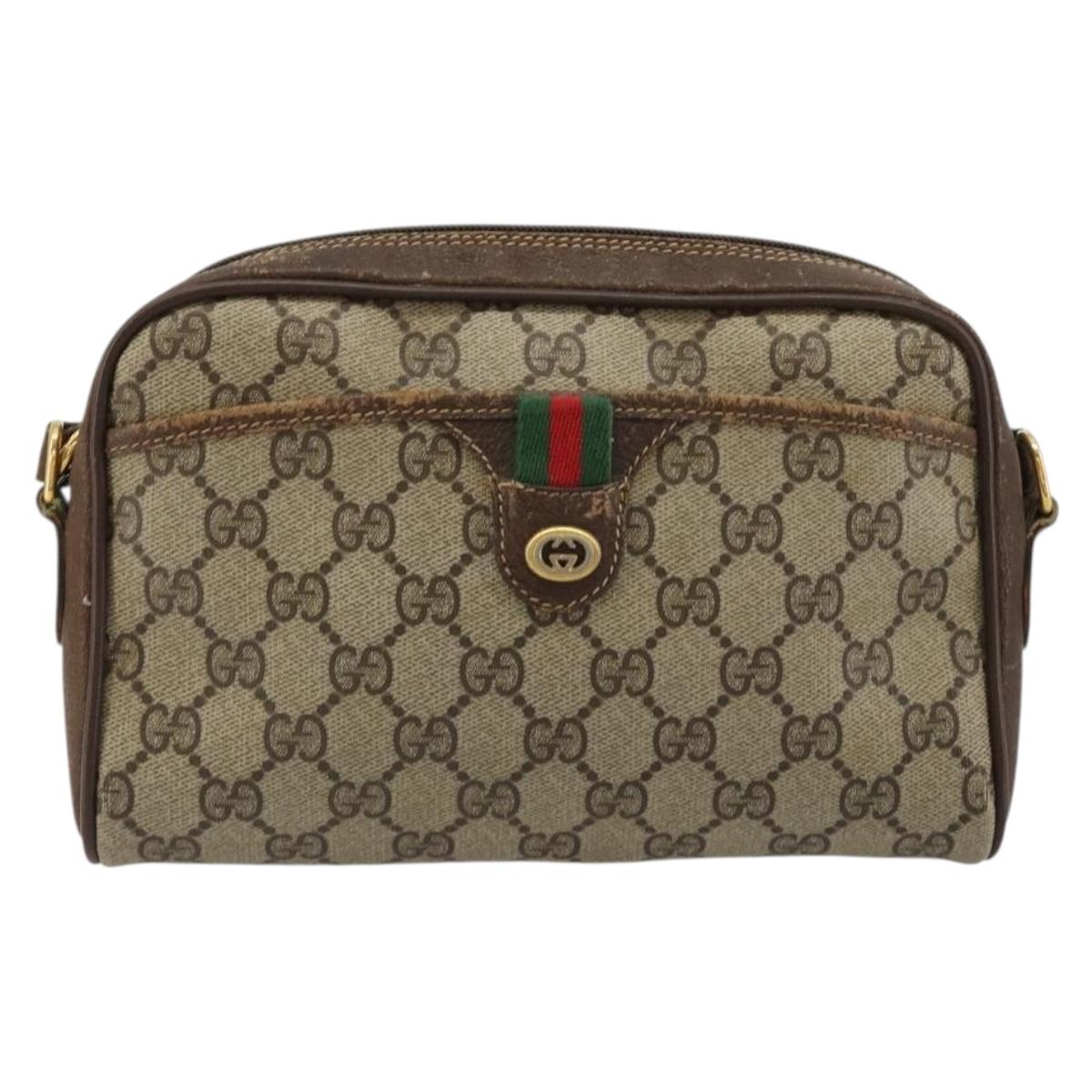 GUCCI GG Supreme Web Sherry Line Bag PVC Beige Gold 116 02 089 Auth 171261