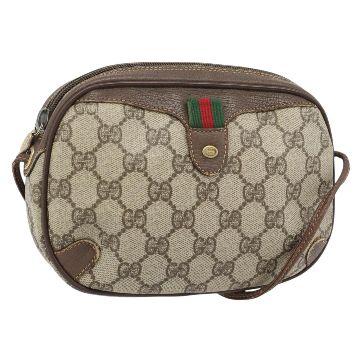 GUCCI GG Supreme Web Sherry Line Bag PVC Beige Gold 156 02 066 Auth 171266