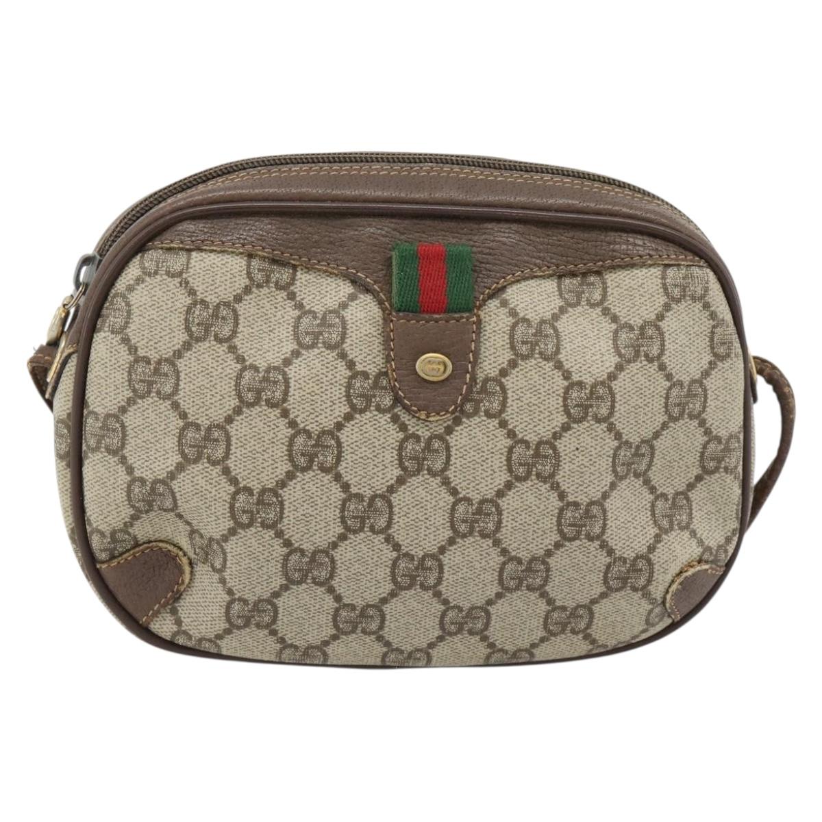 GUCCI GG Supreme Web Sherry Line Bag PVC Beige Gold 156 02 066 Auth 171266
